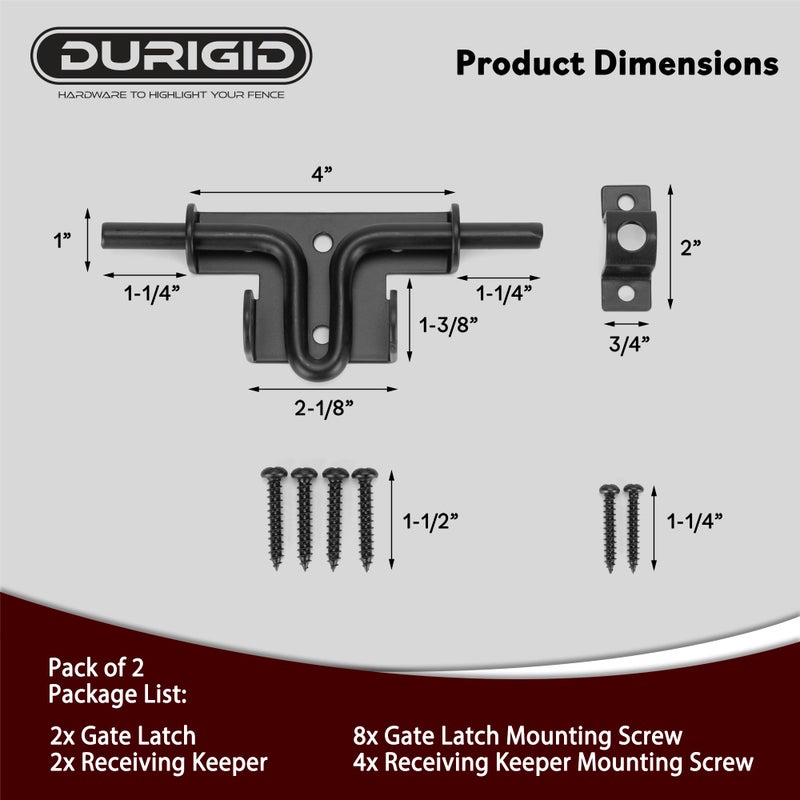 DURIGID Slide Bolt Gate Latch Heavy Duty Gate Locks for Outdoor Fence, Door Latch with Padlock Hole for Shed Door, Wooden Fence, Yard Door, Outdoor Latch, Black 2 Pack - Image 2